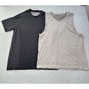 Fabletics Shirt 2 Pack Mens Large Black Gray Athletic Raglan Tee Tank Top